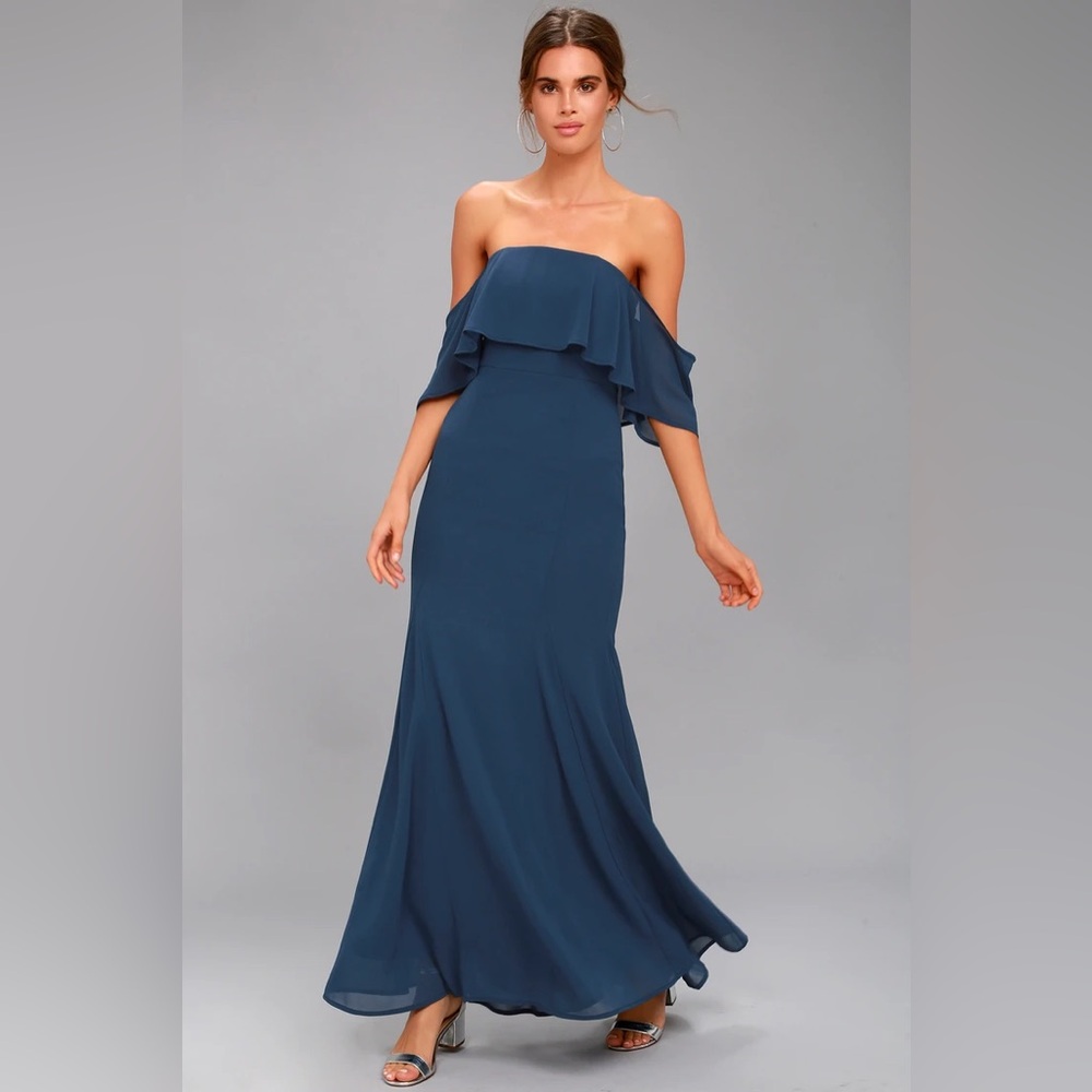 All My Heart Navy Blue Off-the-Shoulder Maxi Dress